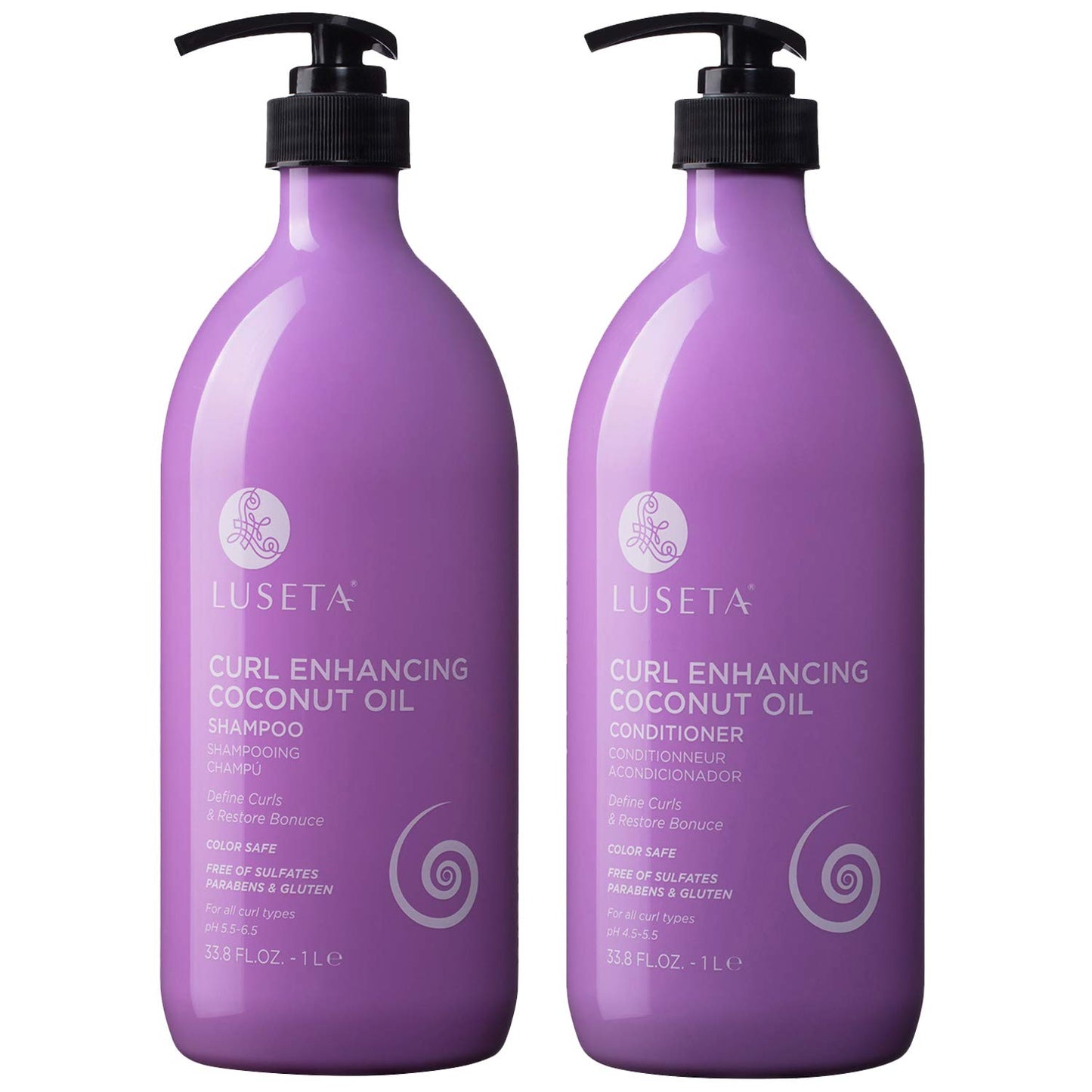 Luseta Curly Hair Shampoo and Conditioner Set - Define Curls and Restore Bounce with Coconut Oil for Waves and Curls, Intensely Moisturizing, Color