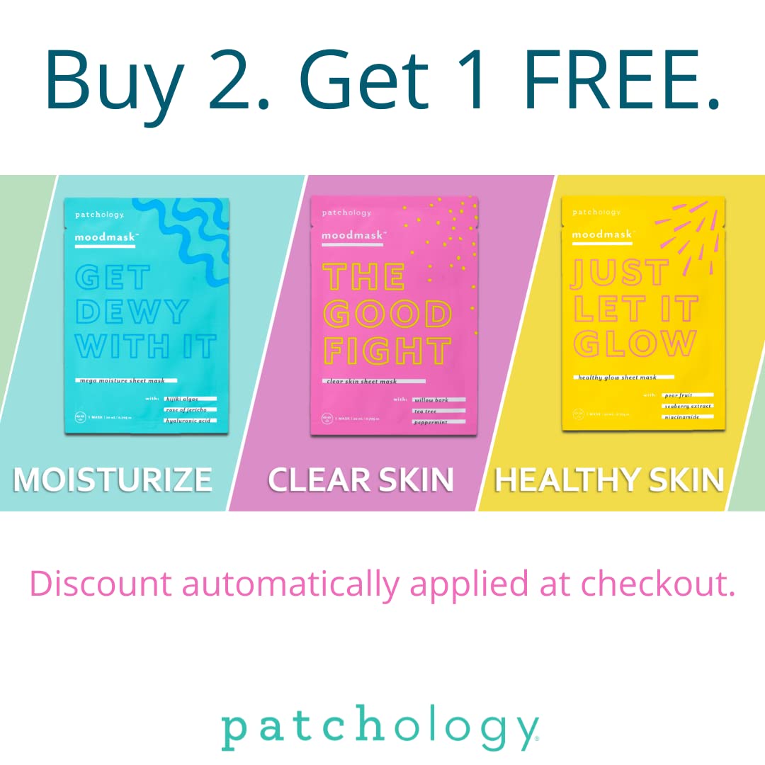 Patchology Moodmask Just Let It Glow Face Sheet Mask for Women & Men - Hydrating Facial Sheet Mask for Scarring, Clear & Healthy Skin w/Pear Fruit