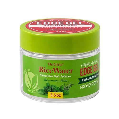 R&B Collection Dr. Girls Rice Water Edge Gel - No Flaking, Extra Mega Hold for Cornrows, Locs & Twists with Biotin, Castor Oil 3.5oz (Rosemary Mint)