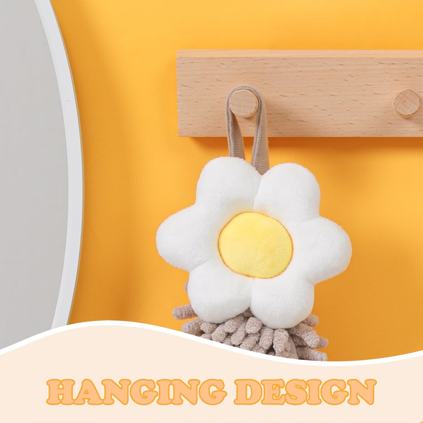 Tyrafry Chenille Cute Flower Hand Towels, Super Soft Water Absorbent Decorative Hand Towels with Hanging Loop Machine Washable Kitchen Towels, Brown