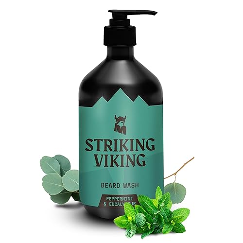 Striking Viking Beard Wash (17 oz) With Natural Peppermint & Eucalyptus Scent - Paraben & Sulfate-Free Deep Cleansing Shampoo For Beard Care