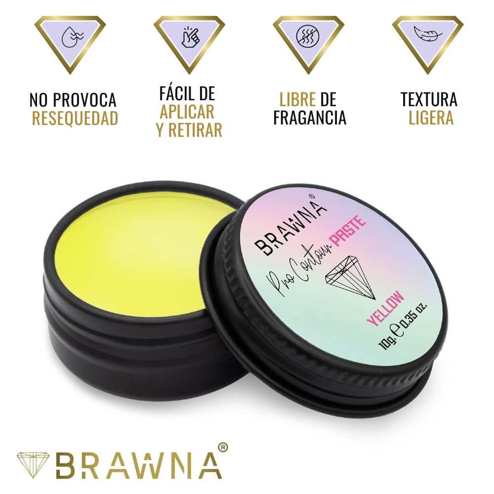 Brawna Pro Contour Yellow Mapping Paste for Brow and Lip Measuring - Yellow Concealer for PMU, Eyebrow Henna, Lamination, Tint