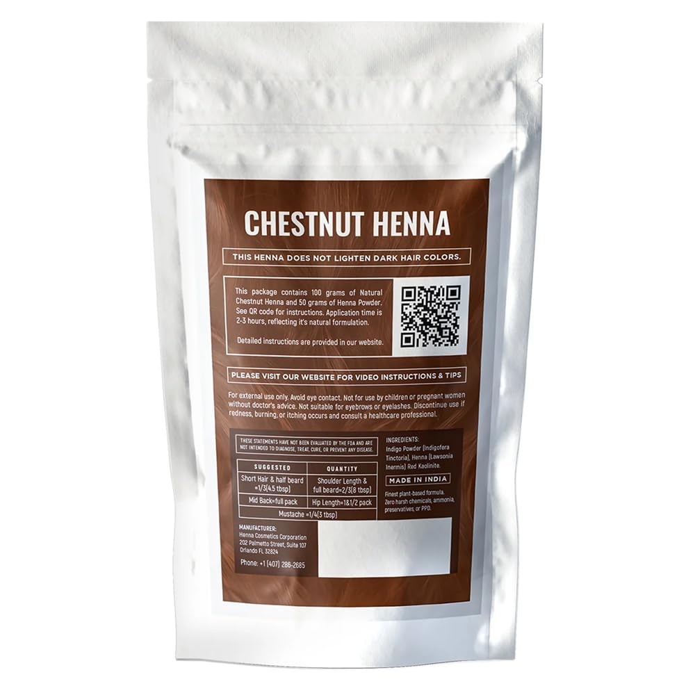 Henna Cosmetics Cypri Natural Henna Hair Color Dye, 100% Pure Henna Powder for Hair Growth Organic (Chestnut, 100 Gr + Free 50 Gr.)
