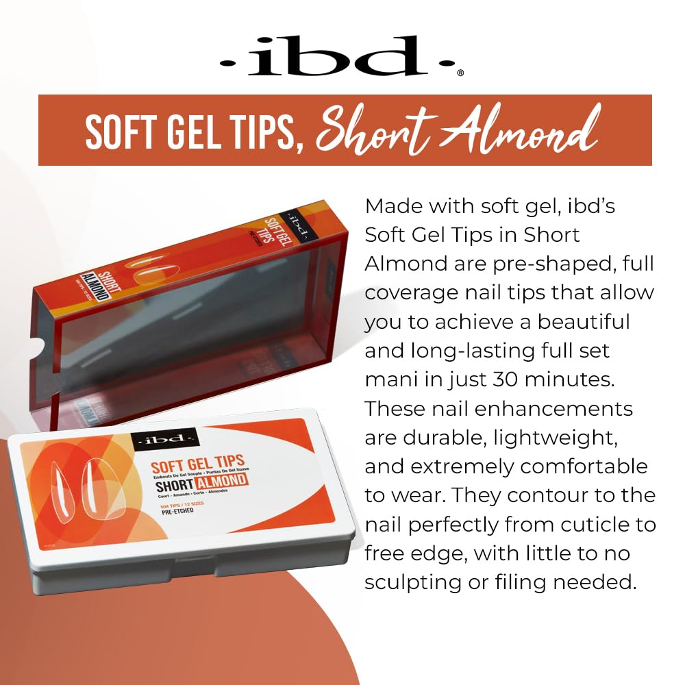 IBD Clear Soft Gel Nail Tips - Pre-Etched Short Almond Nail Tips for Strong Adhesion Acrylic Gel Extensions, Easy Press On DIY Nail Art, 504 Pcs, 12 Beauty & Personal Care IBD
