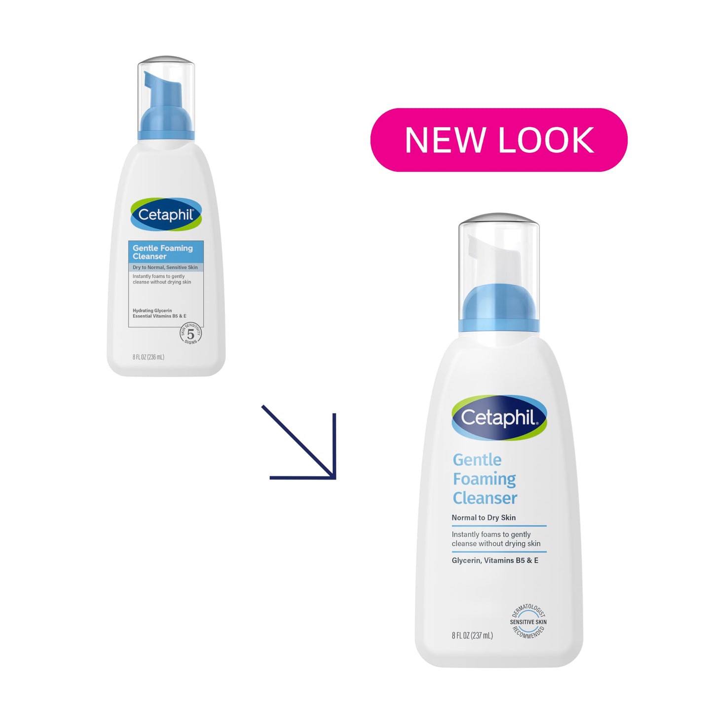 Cetaphil Oil Free Gentle Foaming Cleanser For Dry to Normal, Sensitive Skin, 8oz Pack of 2, Made with Glycerin and Vitamins B5 and E, Dermatologist