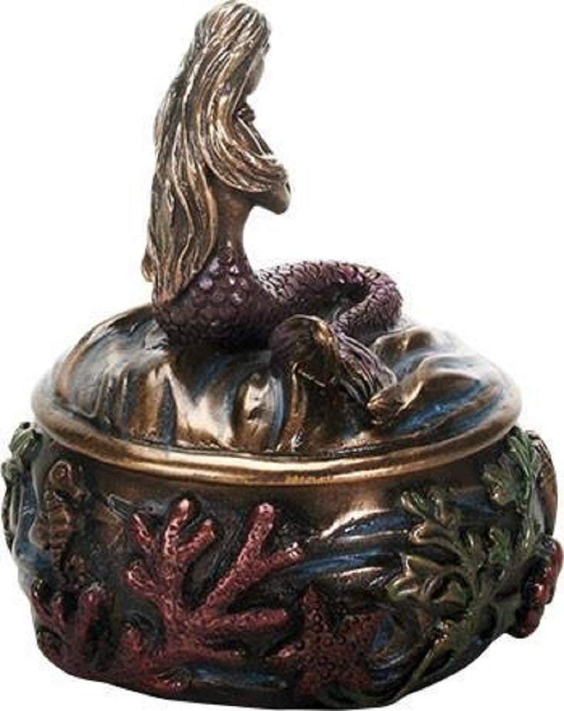 SUMMIT COLLECTION Decorative Art Nouveau Style Sirens of The Sea Mermaid Holding Hand Over Chest Praying Mermaid Fantasy Resin Jewelry Trinket Box…