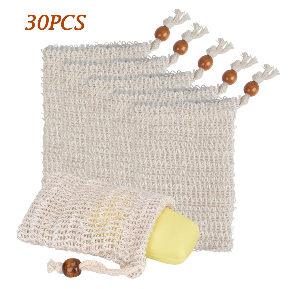 "N/A" OTYMIOW 30 Pack Soap Bags for Bars Soaps Exfoliating Natural Sisal Soap Bag Hand Made Soaps Bag Mesh with Drawstring for Bath & Shower Use