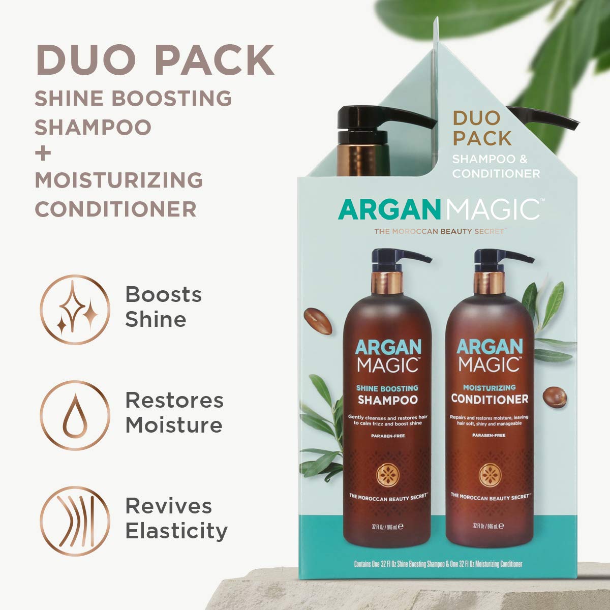 Argan Magic Shine Boosting Shampoo & Moisturizing Conditioner Duo - Gently Cleanses, Boosts Shine, Controls Frizz, Restores Moisture, Detangles |