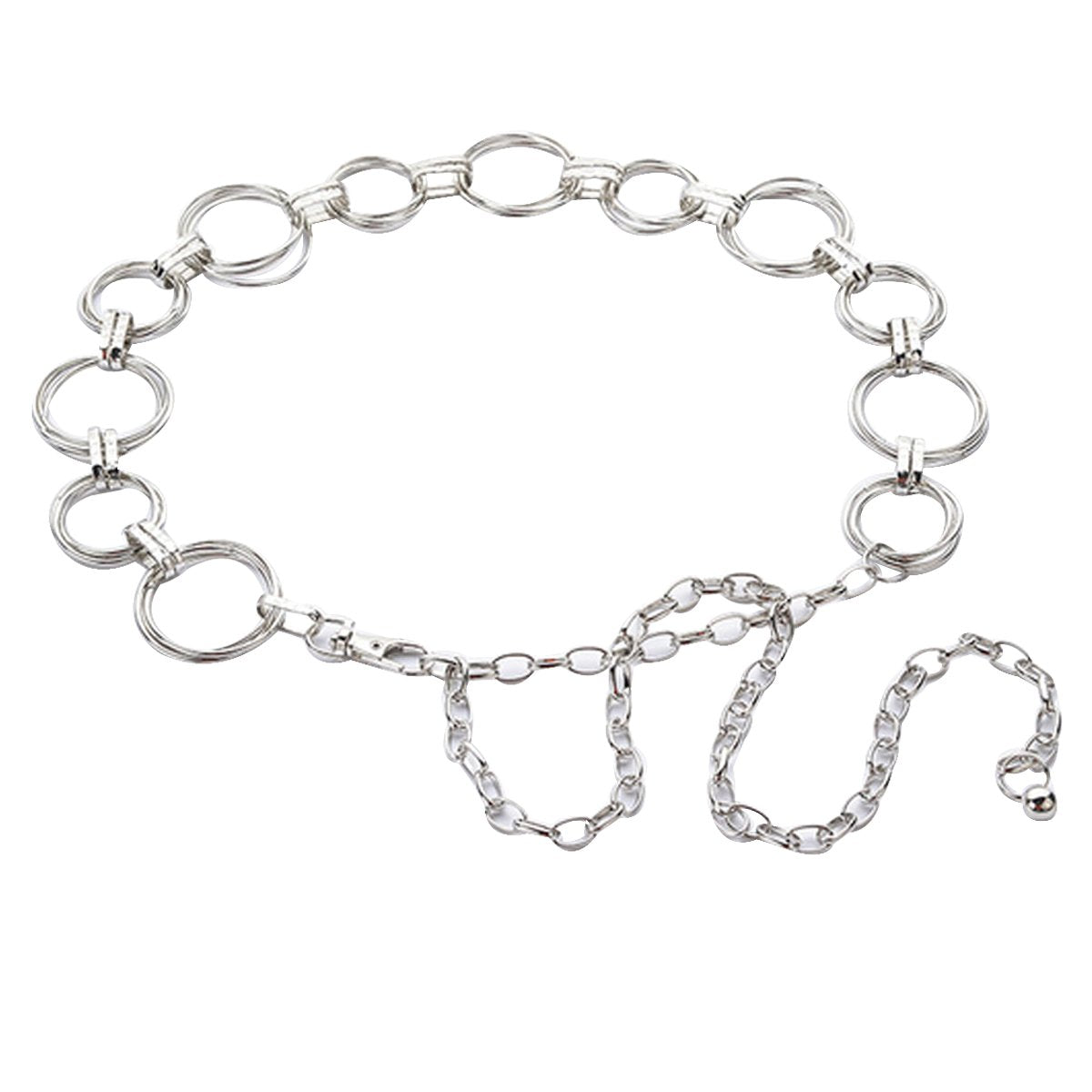 CLARA Womens Polished Metal Chain Belt O-Ring Waist Band Decorated Waist Belt for Loose Dress Sweater Blouse Shirt Silver, A-silver, One Size