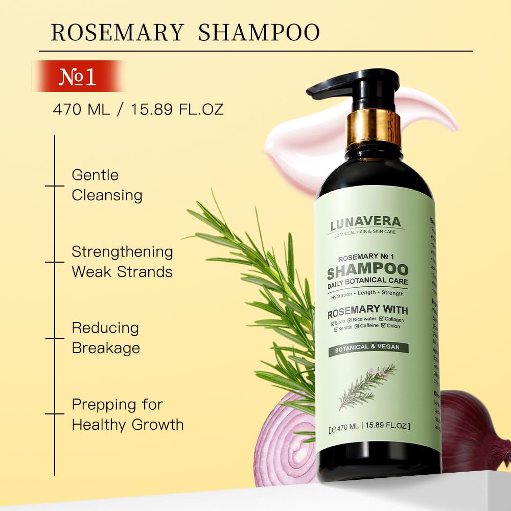 Rosemary Hair Growth Shampoo and Conditioner Set, Natural Vegan Formula with Biotin, Keratin, Collagen, 16.6 oz Each