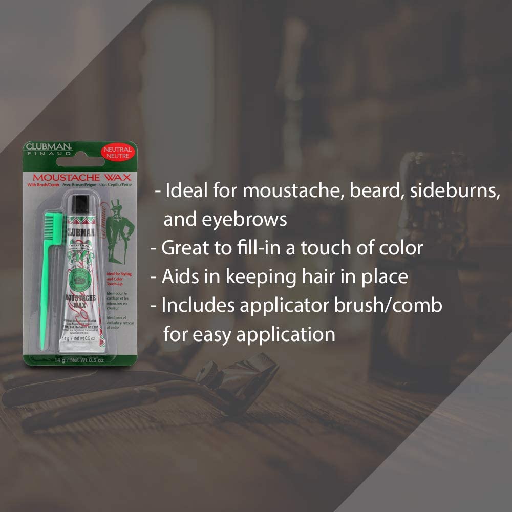 Pinaud Moustache Wax with Brush/Comb, Neutral, .5 oz - 2pc Beauty and Personal Care Clubman