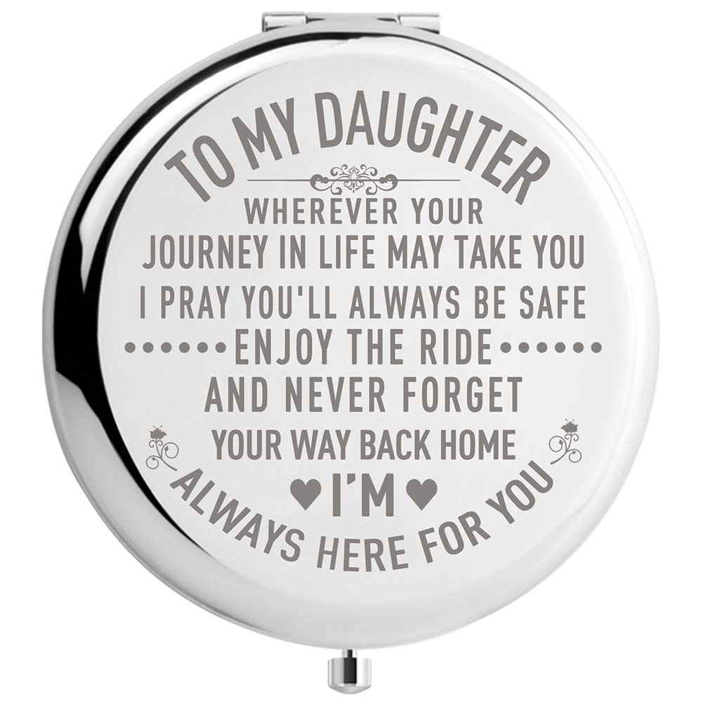 DIDADIC Daughter Gifts from Mom and Dad on Wedding Day, Graduation and Birthday Gifts for Girls, Compact Makeup Mirror (Mir-Daughter-Journey)