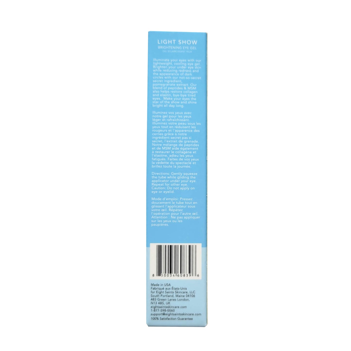 Eight Saints Light Show Brightening Eye Gel, Natural and Organic Anti Aging Cooling Eye Gel to Reduce Puffiness, Wrinkles and Calms Under Eye Skin