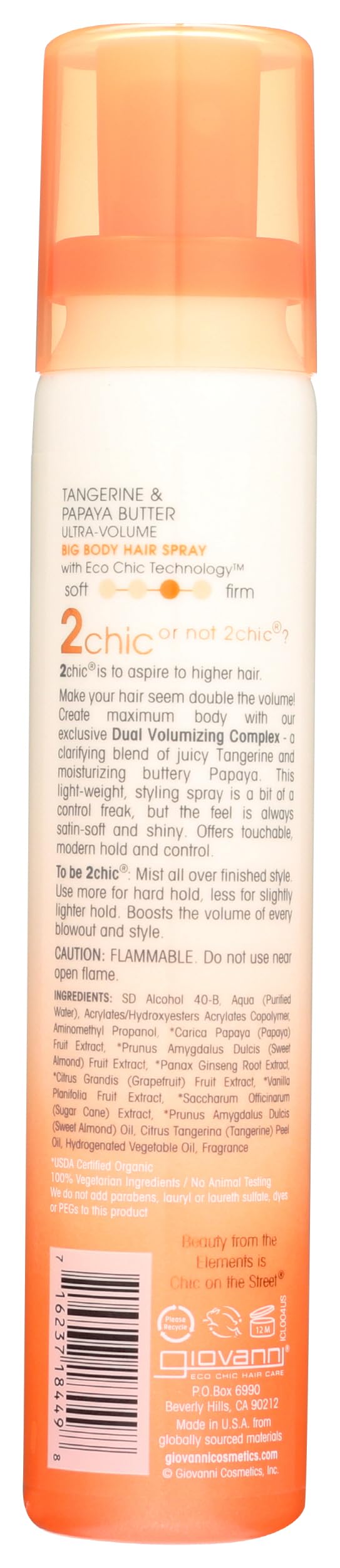 GIOVANNI 2chic Ultra-Volume Big-Body Hair Spray - Daily Volumizing Formula with Papaya & Tangerine Butter, Promotes Weightless Control for Fine Limp