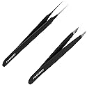 Tweezees Precision Black Stainless Steel Tweezers | Professional Slant Tip & Splinter Tip Tweezer For Eyebrows | Extra Sharp Hair Removal Tool |