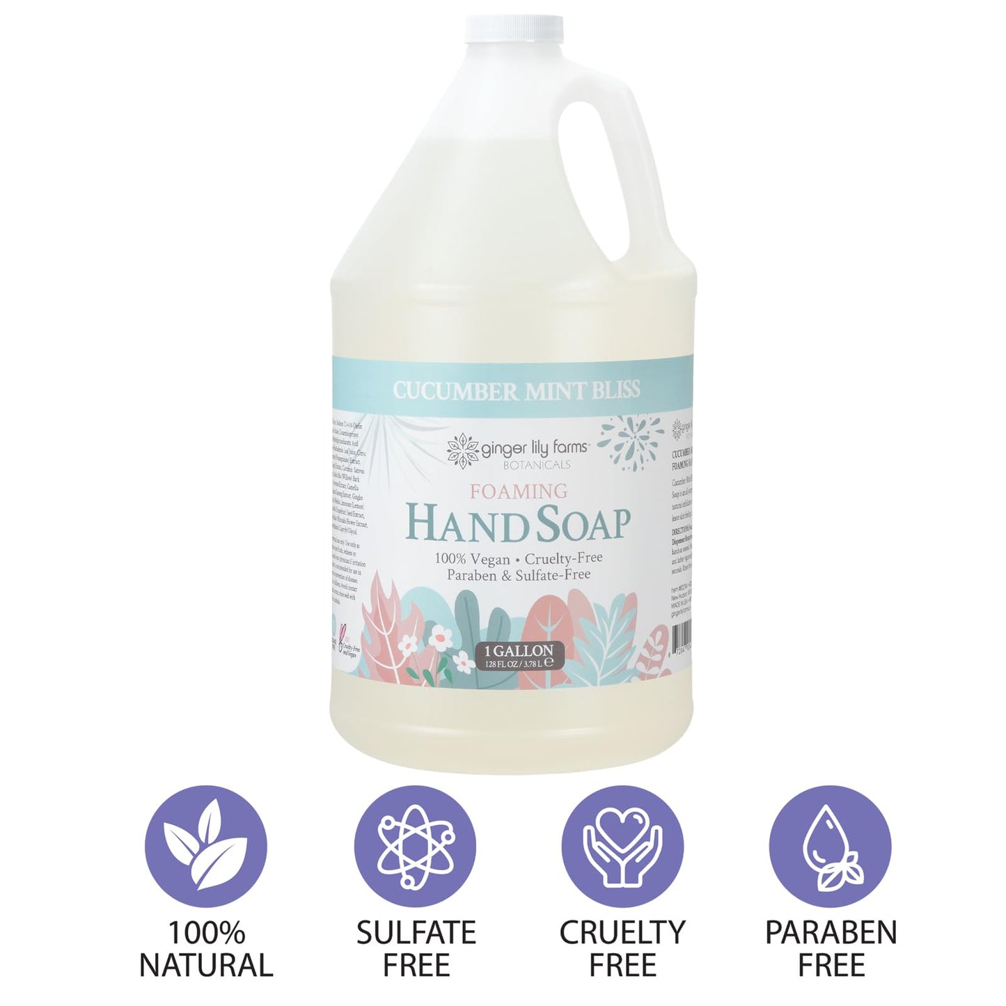 Ginger Lily Farms Botanicals All-Purpose Foaming Hand Soap Refill, 100% Vegan & Cruelty-Free, Cucumber Mint Bliss Scent, 1 Gallon (128 fl oz)