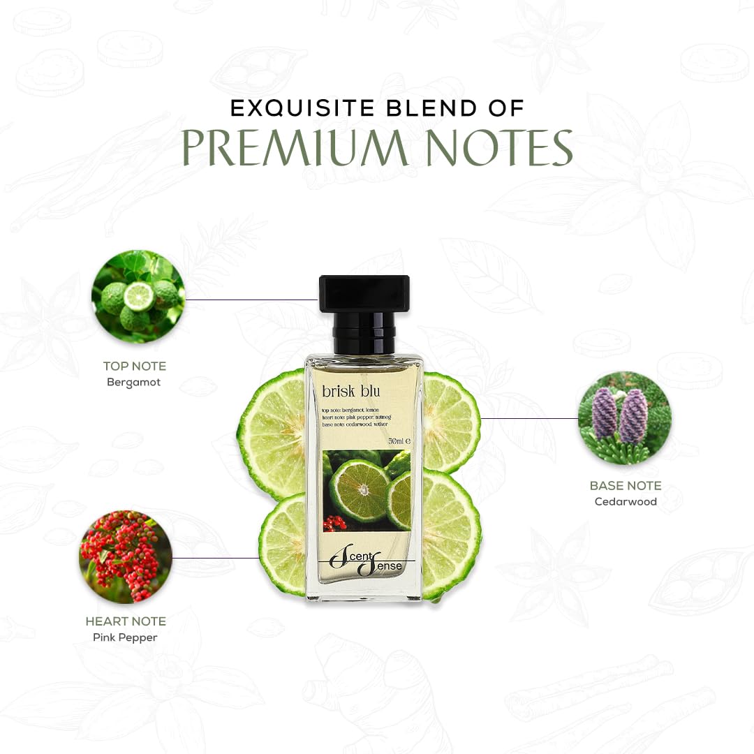 Scent Sense Brisk Blu Eau de Parfum for Men 50ML / 1.7 fl.oz | Fresh, Masculine & Long-Lasting Fragrance | Luxurious Everyday Scent