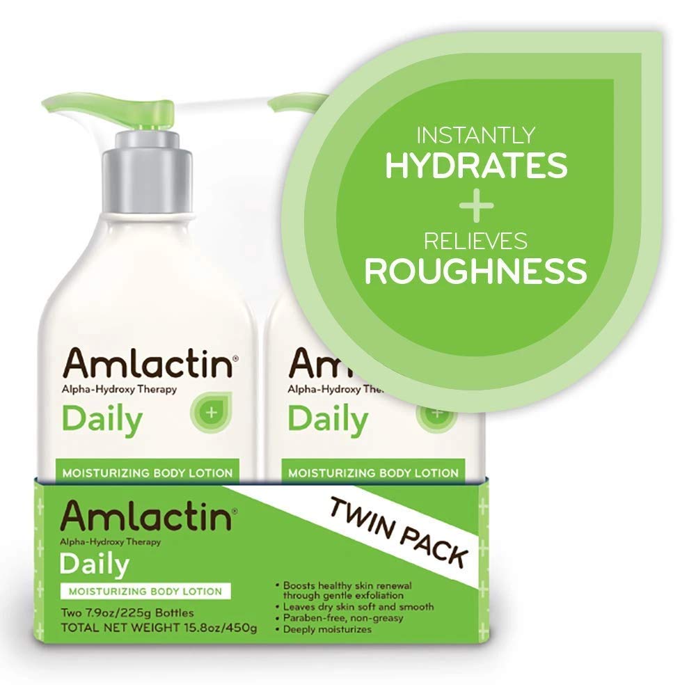 AmLactin Daily Moisturizing Lotion for Dry Skin, 7.9 oz Pump Bottles (Twin Pack), 2-in-1 Moisturizer Body Lotion with 12% Lactic Acid