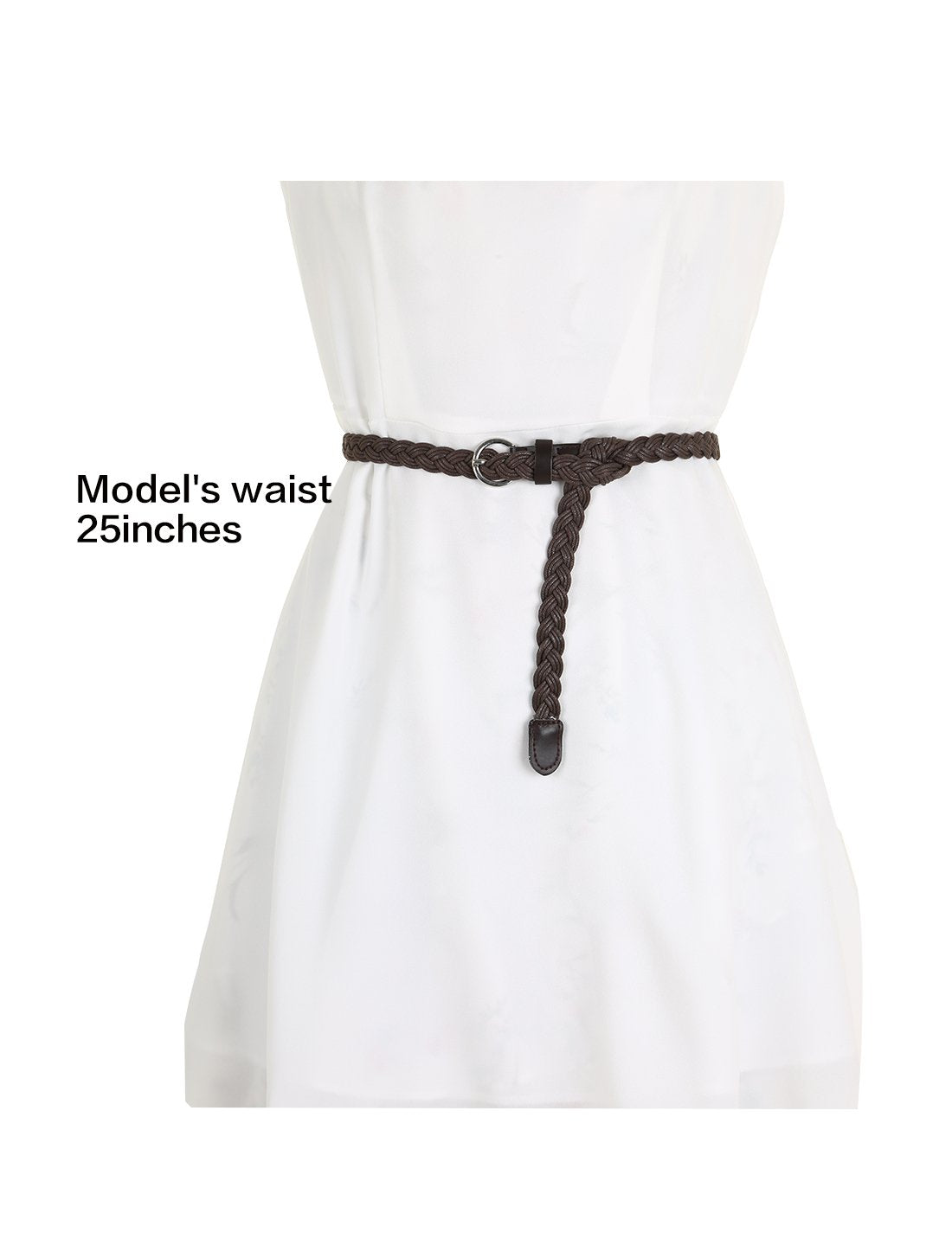 uxcell Women Adjustable Single Pin Buckle Skinny Braided Belt Brown