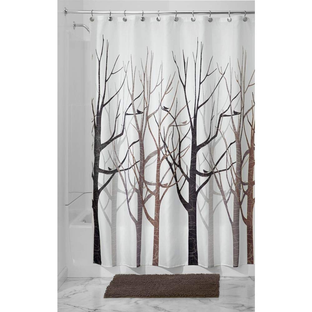 iDesign Fabric Forest Shower Curtain for Master, Guest, Kids', College Dorm Bathroom, 72" x 72", Black and Gray