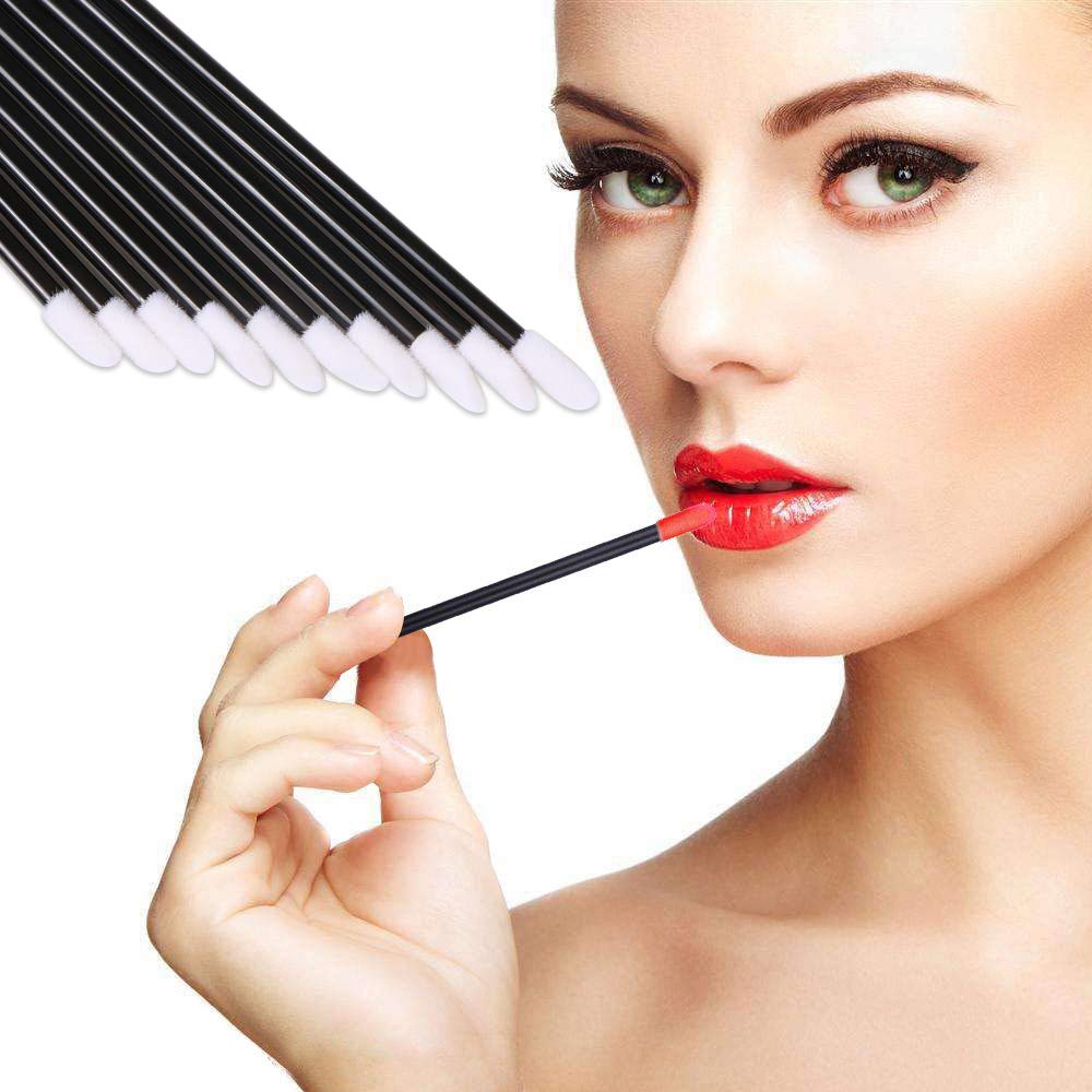 EVERMARKET(TM) 50 Pieces Disposable Lip Brushes Lipstick Gloss Wands Applicator Makeup Tool Kits, Black