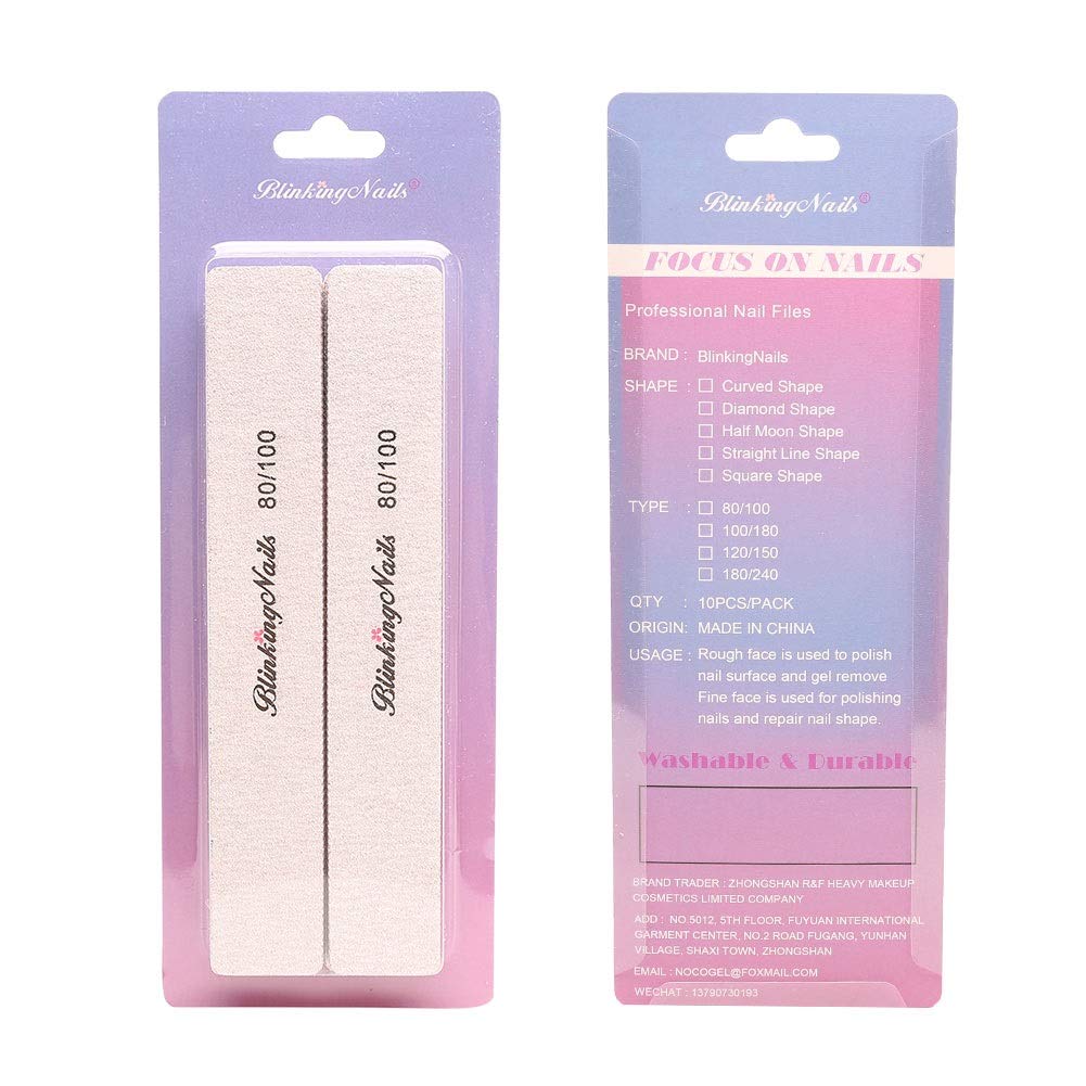 10Pcs Nail File 80/100 Grit Professional Nail Files and Buffers for Natural Nails, Double Sides Washable Block Disposable Nail Files for Nail Art DIY