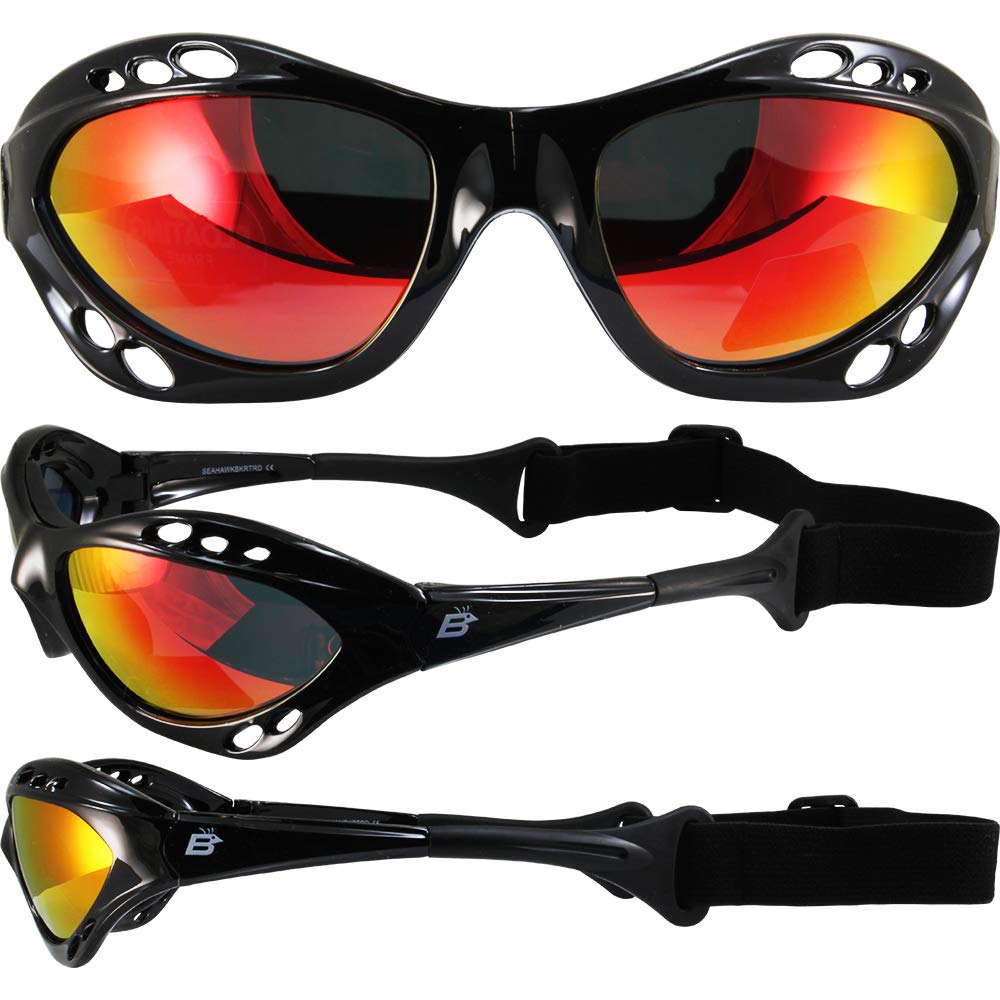 Birdz 3 Pairs of Seahawk Polarized Padded Sunglasses - Black Frames with Smoke, Blue & Red Lenses