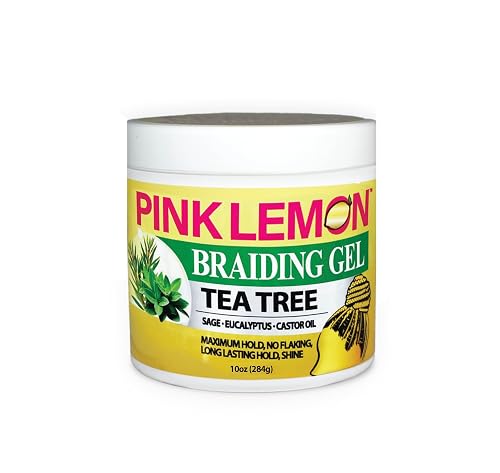 PINK LEMON Braiding Gel - Tea Tree - Maximum Hold, No Flaking, Long Lasting Hold, High Shine. For Micro, Inter, Dread, Faux, Loc, Twist, Braid, Edge