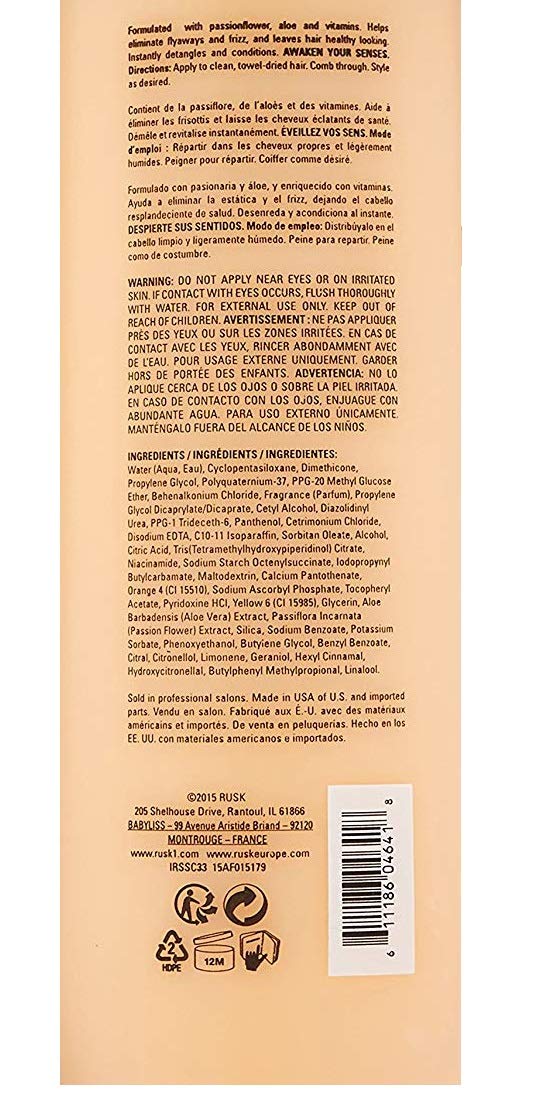 RUSK Sensories Smoother Passionflower and Aloe Leave-In Smoothing Conditioner, Provides Shine, and Body, 35 oz