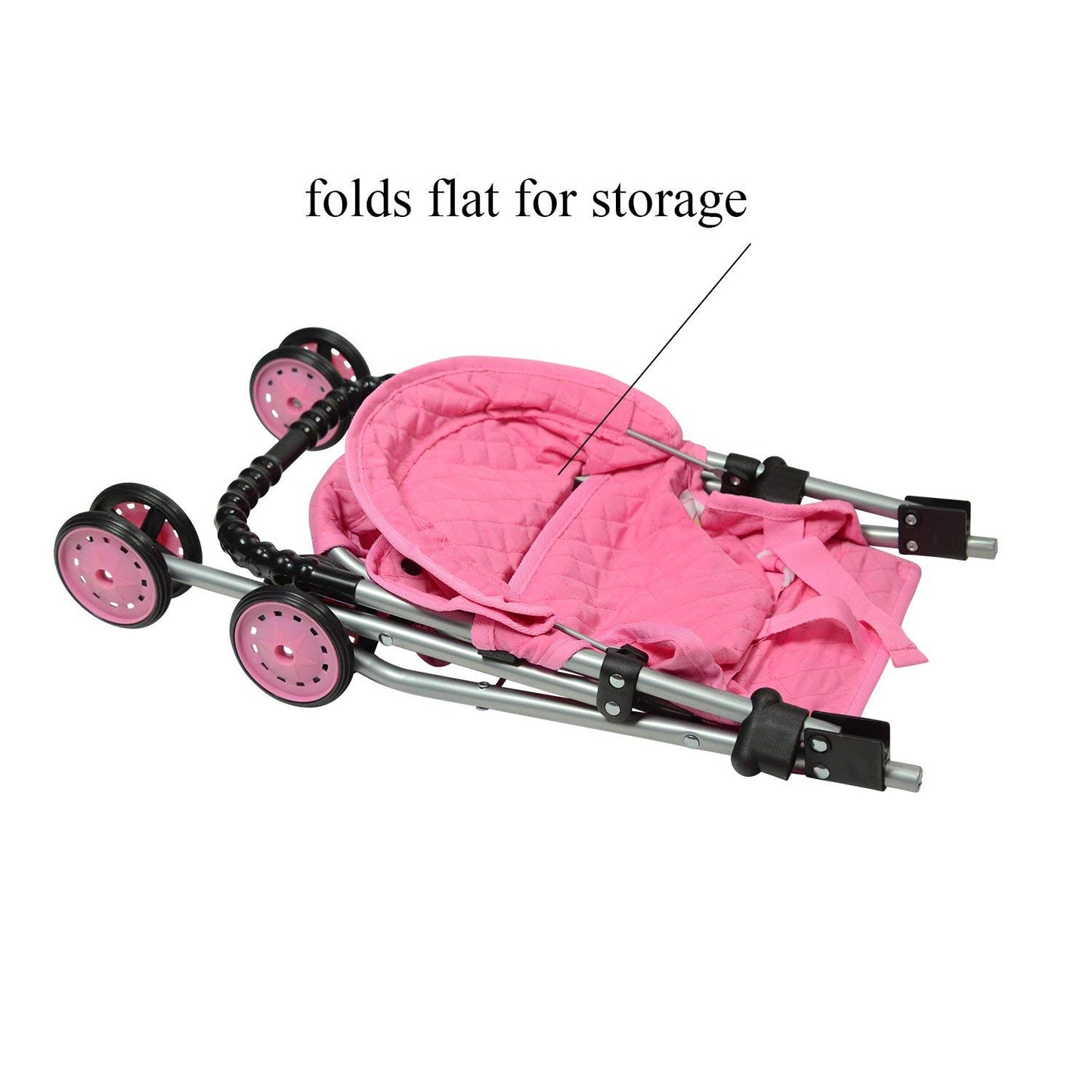 The New York Doll Collection My First Doll Stroller with Basket, Foldable Doll Stroller (Pink Quilted)
