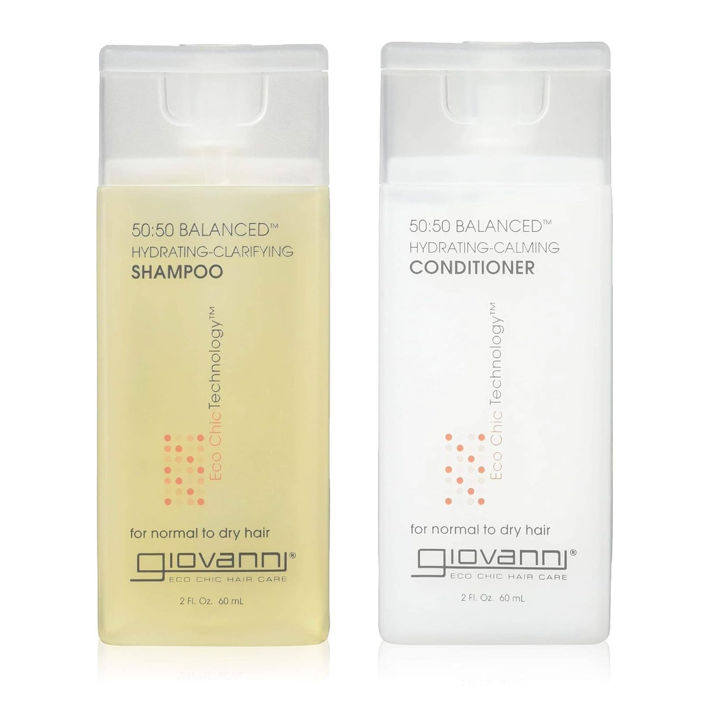 GIOVANNI Eco Chic 50:50 Travel Size Hydrating Shampoo & Conditioner Set - Leaves Hair pH Balanced for Over-Processed Hair, Moisturizes & Protects