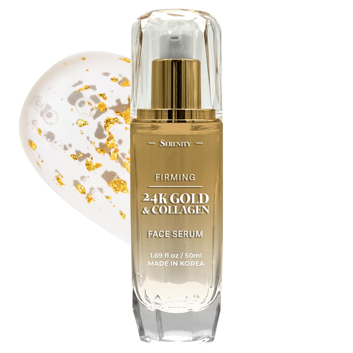 Serenity Dew 24K Gold & Collagen Face Serum - Dermatologist Tested Anti-Aging Korean Skin Care - Calms, Soothes, Hydrates & Firms Skin - Vegan Clean