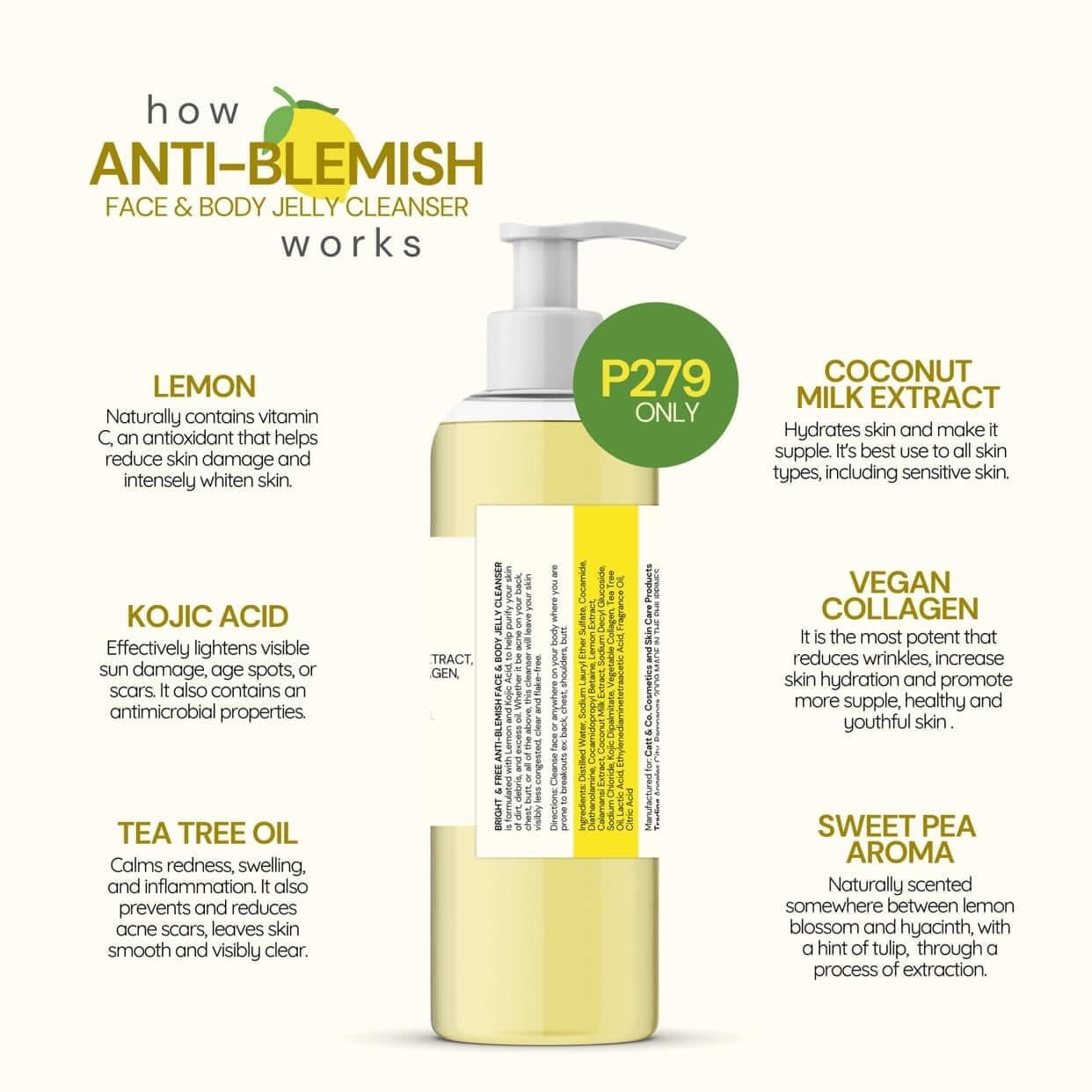 Catt & co. Bright and Free ANTI- BLEMISH FACE & BODY JELLY CLEANSER 250ML