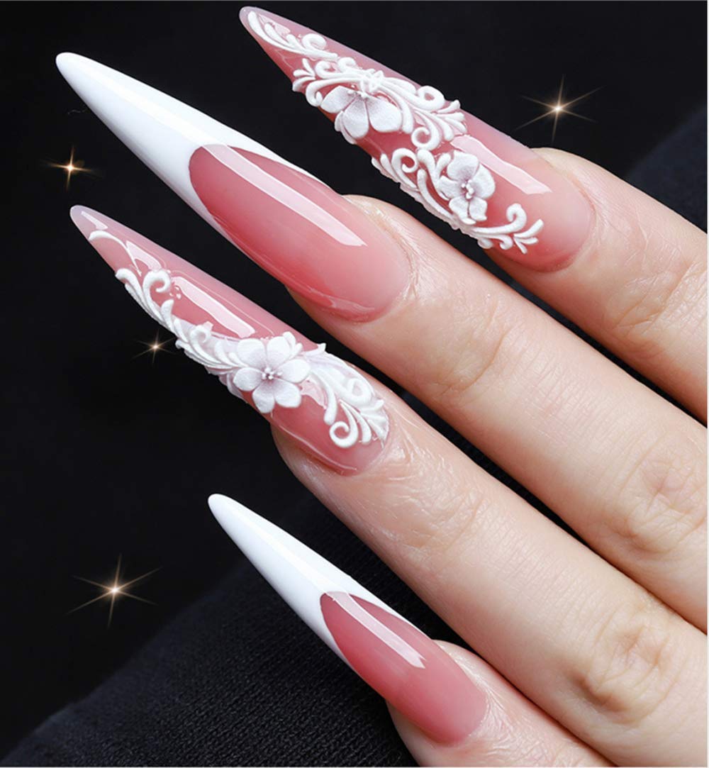 YIMART 600pcs Acrylic Medium Long Stiletto Nail Tips Easy Coffin Nails Sharp False Nail Art Tips For Nails Salon (Skin color)