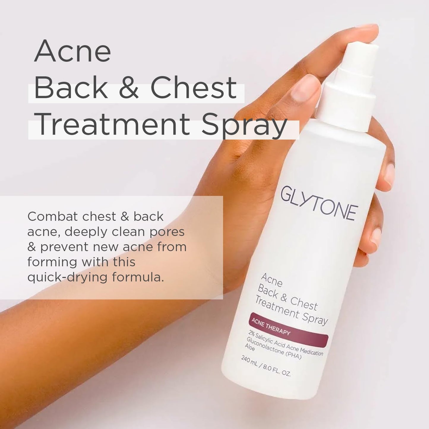 Glytone Chest & Back Acne Treatment Spray - 2% BHA Salicylic Acid with Gluconolactone - Body Acne Treatment for Bacne & Blackheads - Quick-Dry