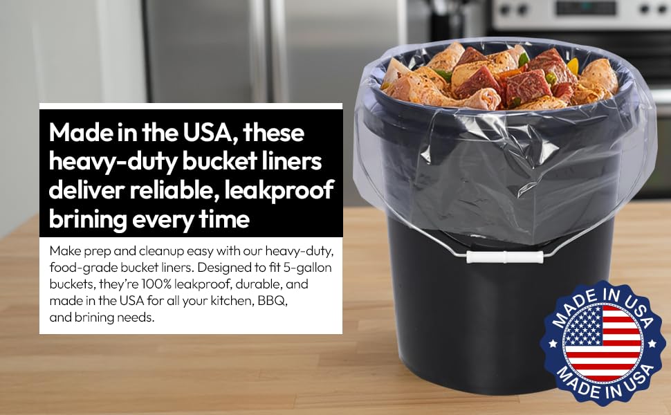 5 Gallon Bucket Liner Bags for Marinating and Brining, Food Grade, BPA Free, Extra Heavy Duty Leak Proof (10 pack)