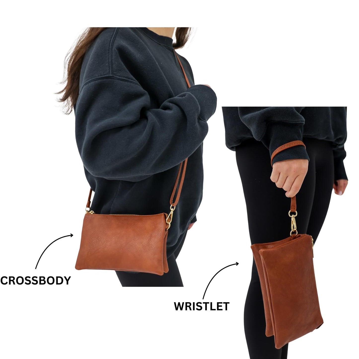 JEN & CO. Riley Small Crossbody Bags for Women Vegan Leather Wristlet Clutch Wallet Purses Handbags with 2 Straps (Rose Gold)