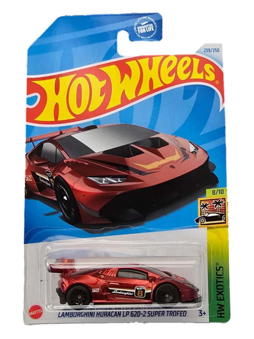 Hot Wheels Treasure Hunt Lamborghini Huracan LP 620-2 Super Trofeo, HW Exotics Series 8/10, Red Die-Cast Car, 2021 Collection