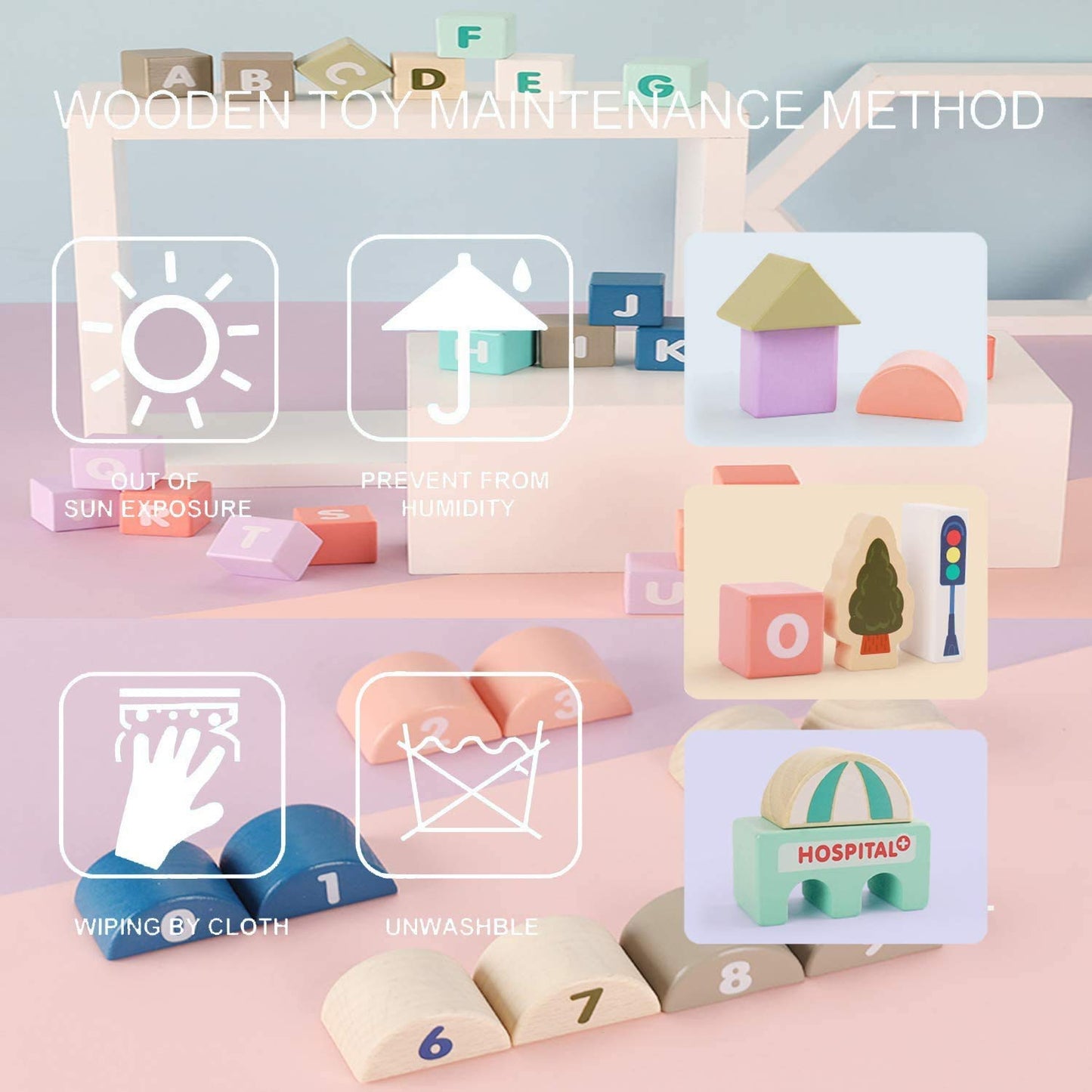 Wooden Building Blocks Set, City Construction Stacker Stacking Preschool Learning Educational Toys, Toddler Toys for 3+ Year Old Boy and Girl Gifts