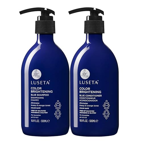 Luseta Color Brightening Blue Shampoo and Conditioner Set Orange & Copper Neutralizing for Brunettes & Dark Blondes, Brassiness Control Tone