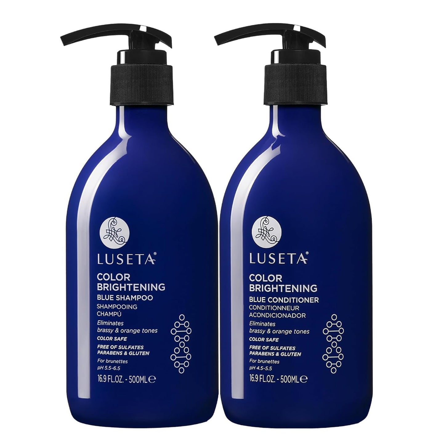 Luseta Color Brightening Blue Shampoo and Conditioner Set Orange & Copper Neutralizing for Brunettes & Dark Blondes, Brassiness Control Tone