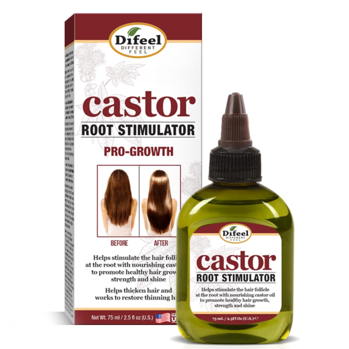 Difeel 4-PC Castor Pro-Growth Hair Growth: Cleansing & Growth Set - Includes 12 oz Shampoo, 12oz Conditioner, 12oz Hair Mask & 2.5oz Root Stimulator