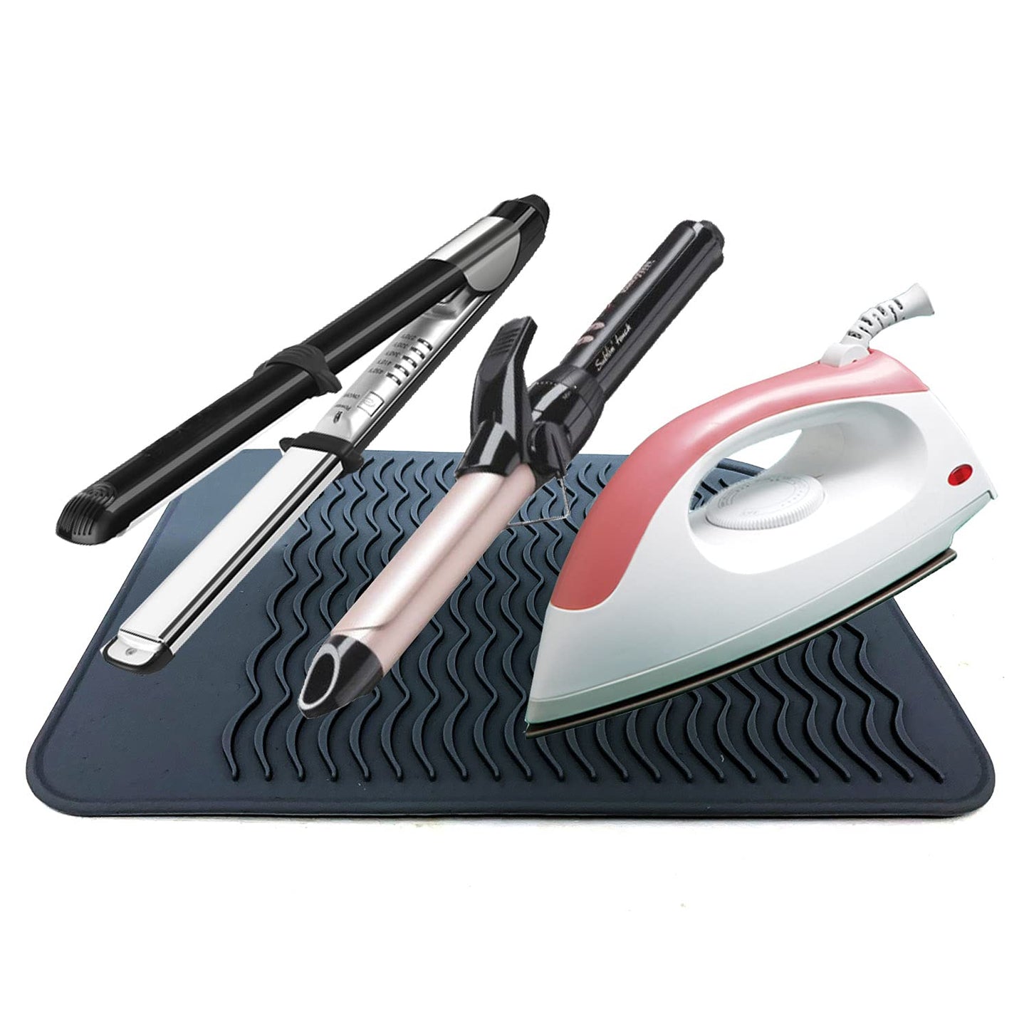 Large Heat Resistant Mat for Curling Irons, Hair Straightener, Flat Irons and Hair Styling Tools 11" x 7.5", Grey