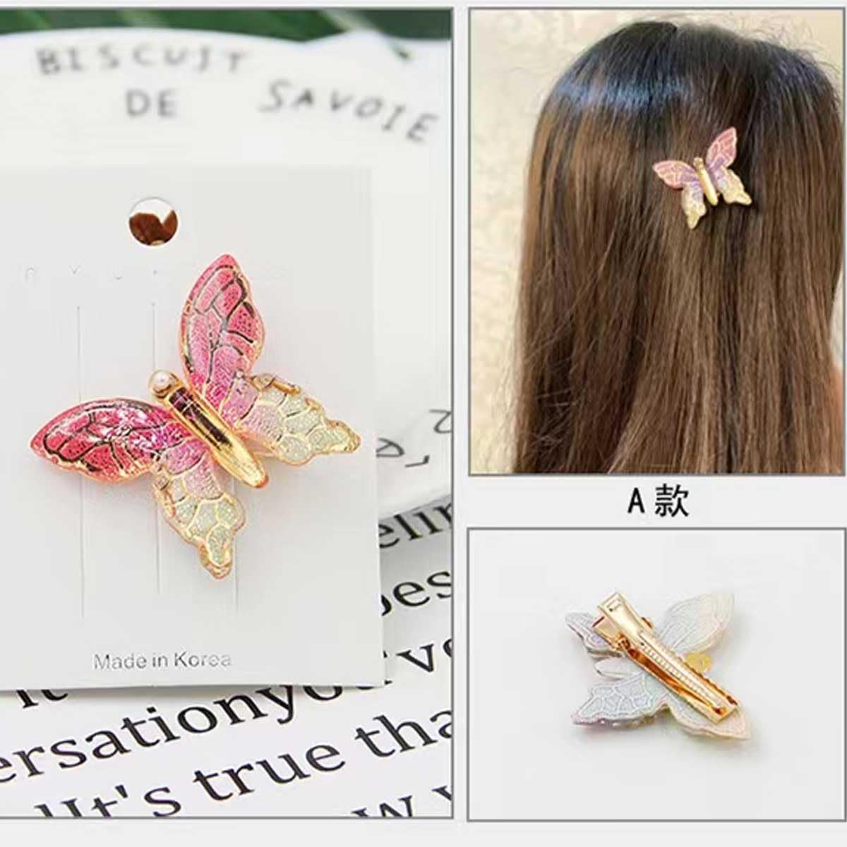 WHITEBRIDGE 6pcs Colorful Butterfly Hair Clips Non-Slip Duckbilled Clips Hair Bobby Pins Metallic Barrettes for Women Girls, Pearl Butterfly Barrettes