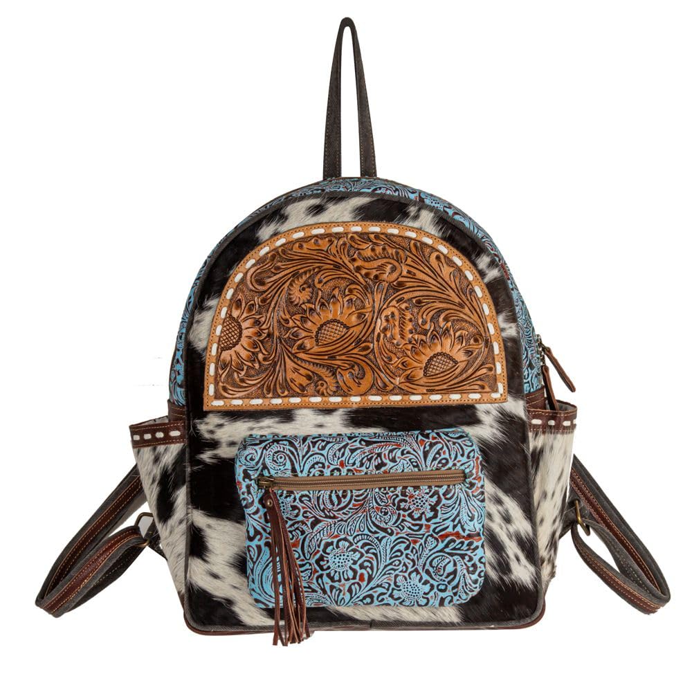 Myra Bag Backpack Bag for Women - Western Upcycled Hairon & Leather Bag Charcoal Gray
