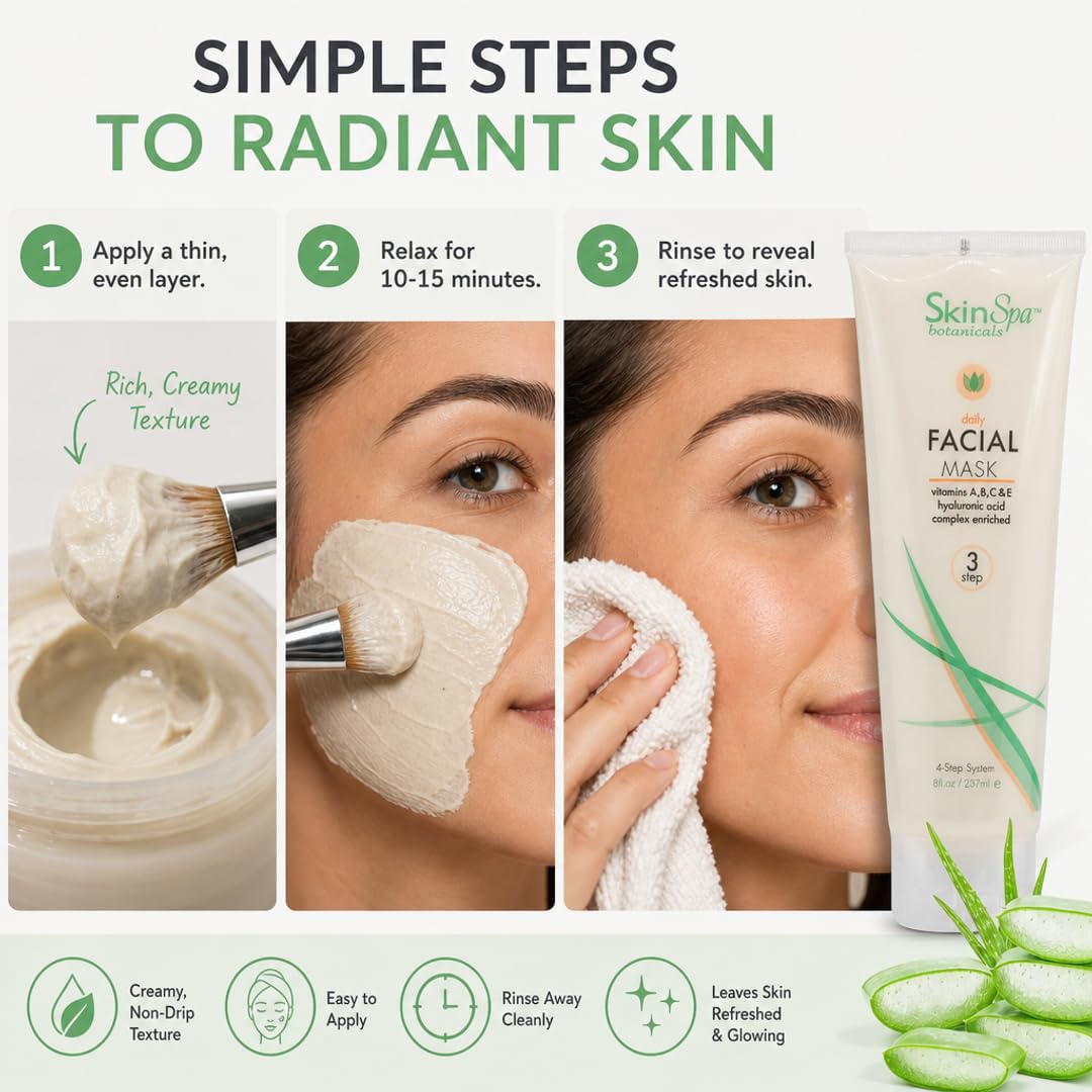 SkinSpa Clay Face Mask - Bentonite Clay & Hyaluronic Acid Deep Pore Cleansing Mask | Vitamin A, C & E Complex | For Oily, Sensitive & Dull Skin |