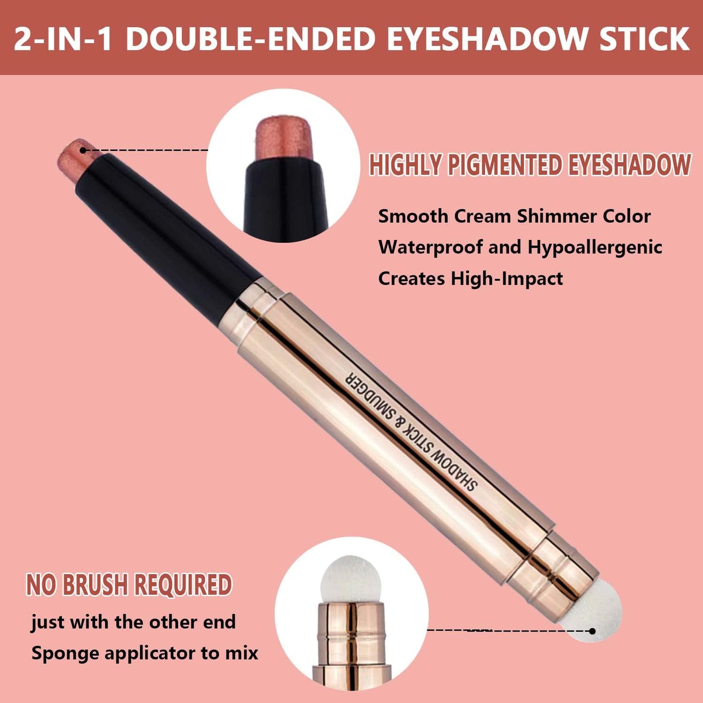Metiplou Orange Copper Eyeshadow Stick Makeup Cream Glitter Shimmer Bronze Eyeshadow Pencil Hypoallergenic Waterproof Long Lasting Eye Shadow