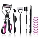 Eyelash Curlers Kit for Women w Lash Curler, Eyelash Comb Seperator, 3 in1 Mascara Brushes, Eyelash Extension Tweezers, Foldable Eyebrow Brush