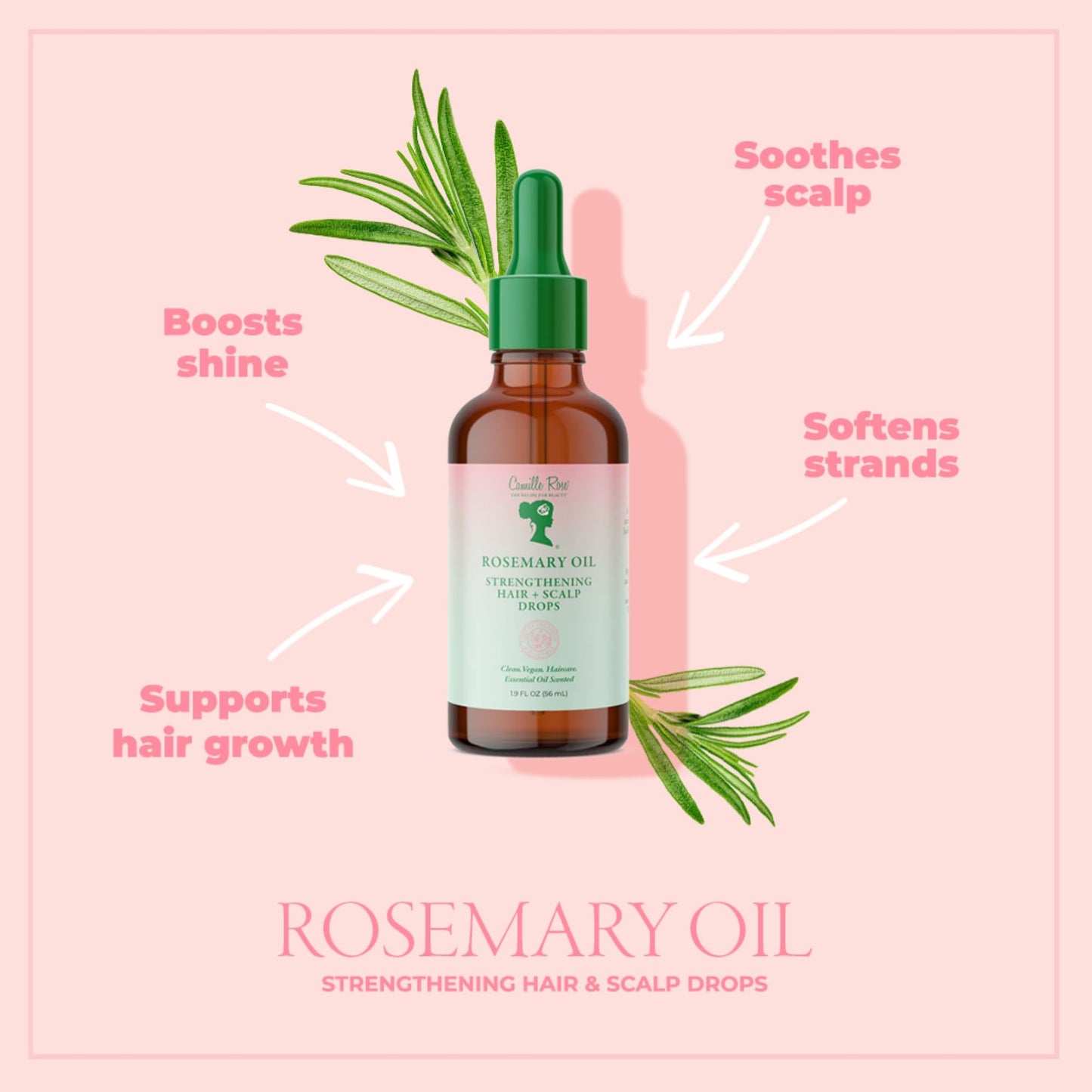 Camille Rose Rosemary Oil Strengthening Hair + Scalp Drops - Castor, Peppermint & Tea Tree Oil Blend for Strength & Resilience, Dry Scalp Treatment