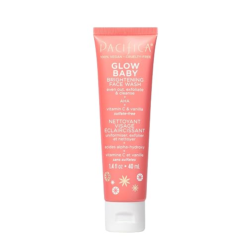 Pacifica Mini Glow Baby Brightening Facial Cleanser 1.4 oz - Vitamin C & Glycolic Acid (AHA) Face Wash- Daily Cleanser for Anti-Aging Exfoliating